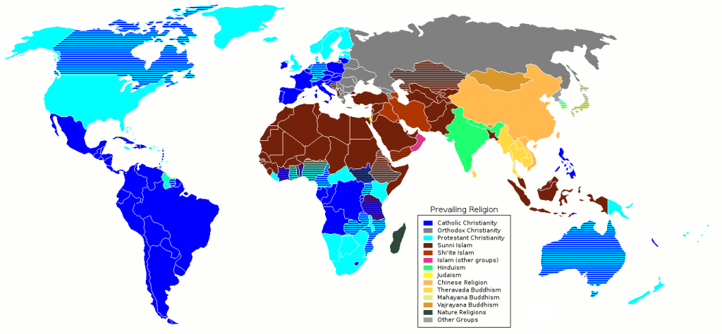 Wikipedia image of prevailing world religions