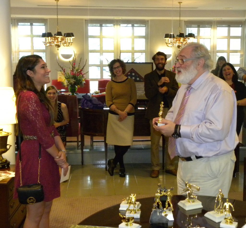 Sierra accepting her 2014-2015 Silverstein Scholars award from Prof. Jacobs