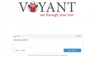 Voyant tools website screen capture with religious studies department blog URL