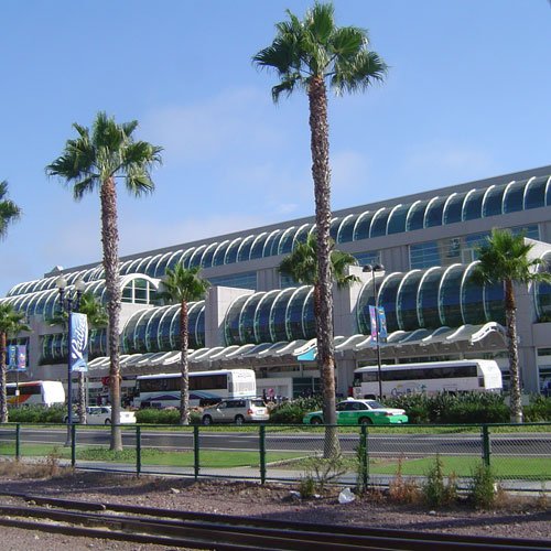 San Diego Convention Center, Palm trees are in the front of it.