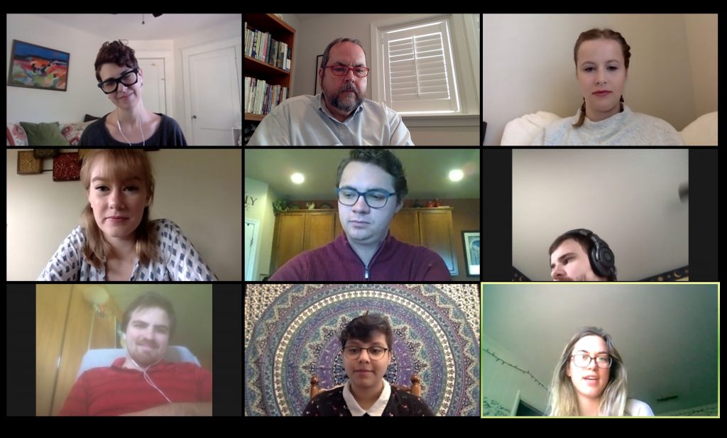 Screenshot of new MA students meeting via video-conference