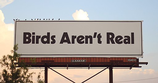 Billboard stating "Birds Aren't Real"