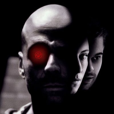 Bruce Willis with a glowing red eye, from the film 12 Monkeys