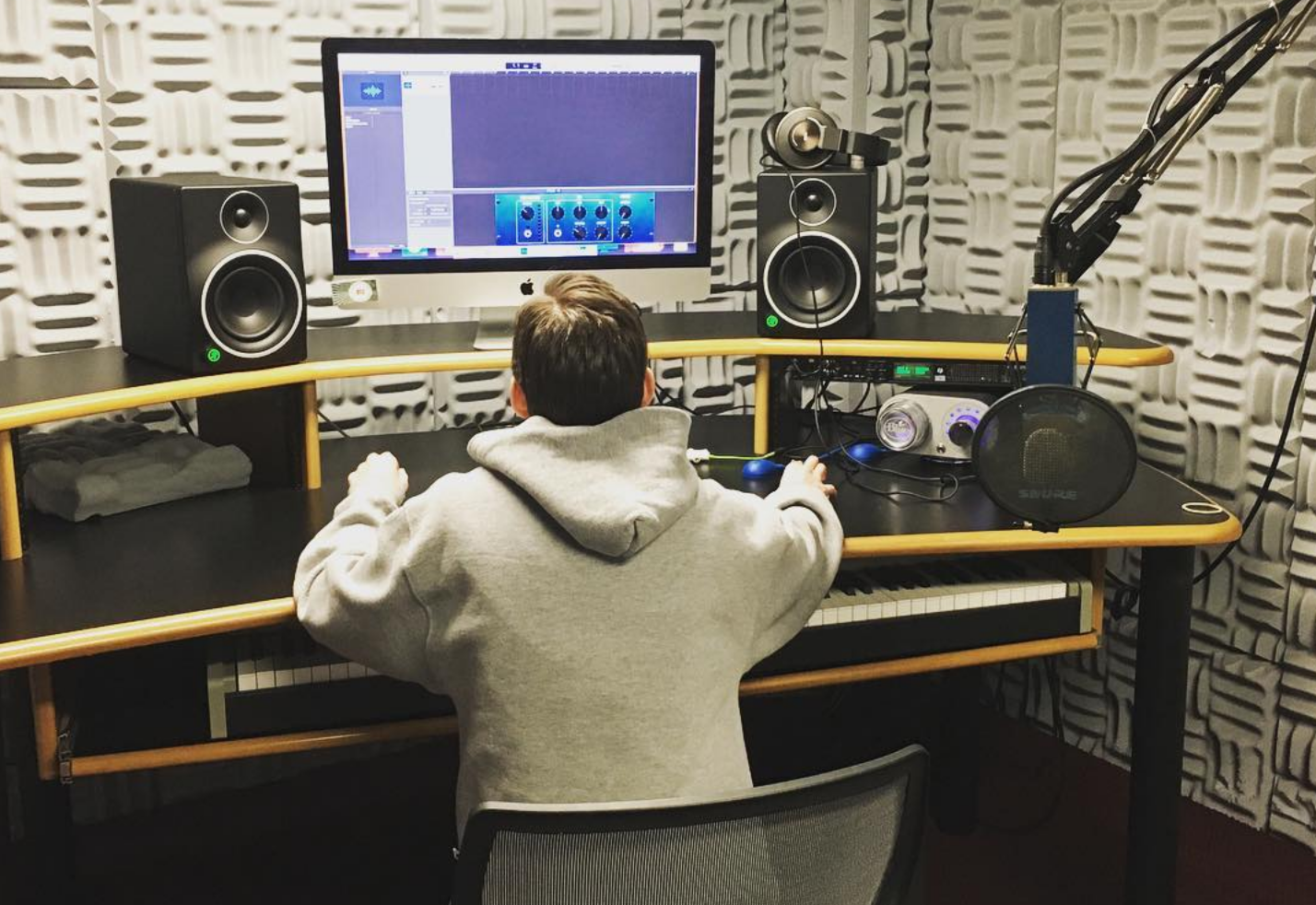 student in a recording studio