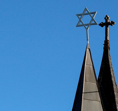 Side by Side Spires with Cross and Star of David