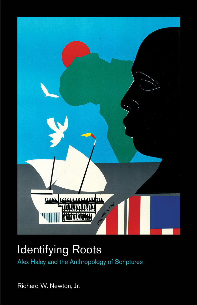 book cover, featuring a face in profile, a map of Africa, and a ship.
