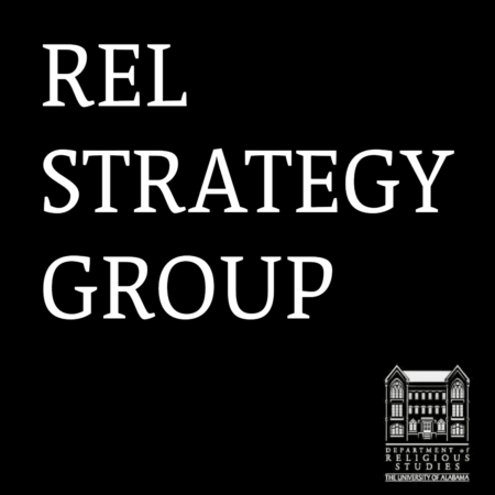REL Strategy Group. The Department of Religious Studies Logo is in the bottom-right corner.